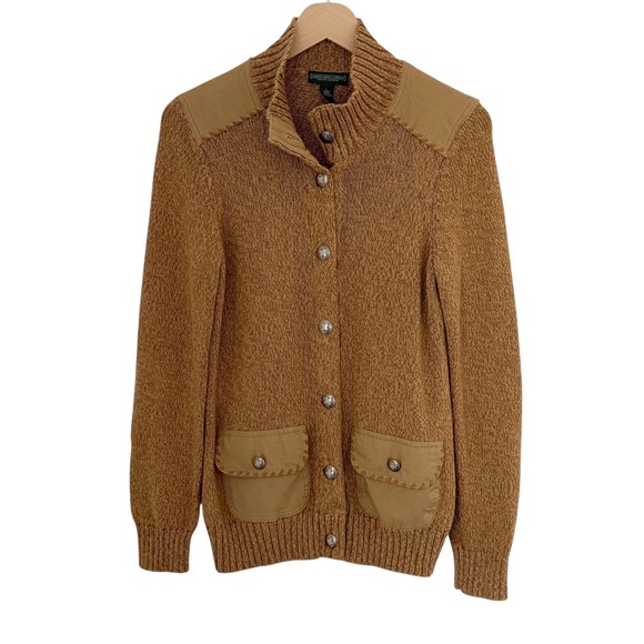 Ralph Lauren Brown Knit Button Front Cardigan Sweater Size L - Picture 2 of 8